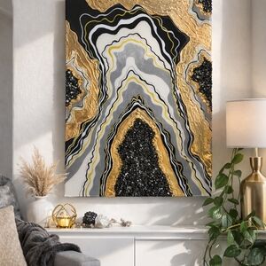 Abstract Gold and Black Canvas Art